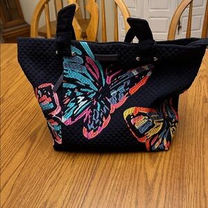 Vera Bradley Embroidered Butterflies Shoulder Bag | Navy | Quilted